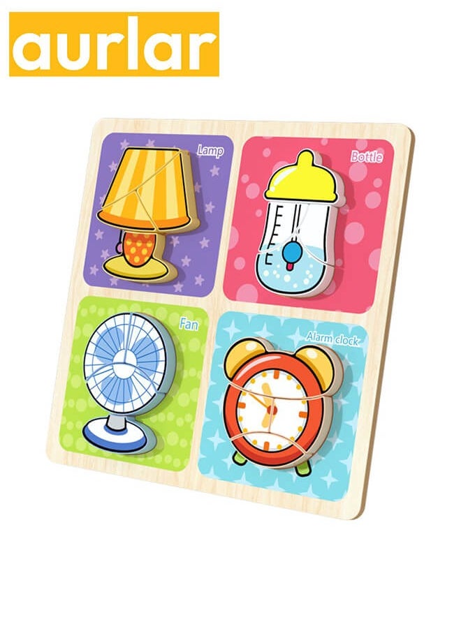 Aurlar - 6 Sets Cartoon Wooden Puzzle Set for Toddlers, Includes Animals, Vegetables, Fruits, Transportation, Furniture, and Preschool Educational Toys - Image 1
