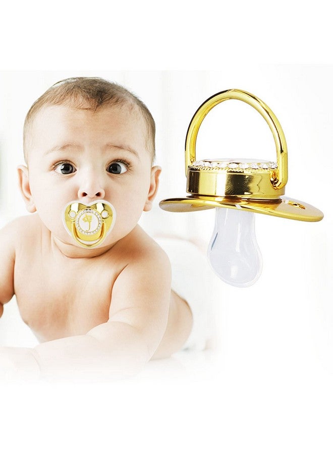 GLOGLOW Elegant Gold Letter Infant Pacifier -, Stylish and Portable Silicone Alloy Pacifier for Home and Travel J - Image 1
