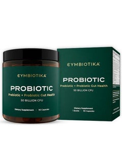 Cymbiotika Probiotic + Prebiotic Gut Health Supplement for Women & Men, Supplements for Immune Support, Digestive Health, & Gut Balance, Contains Probiotics & Prebiotics, 50 Billion CFU, 90 Capsules  - Image 1