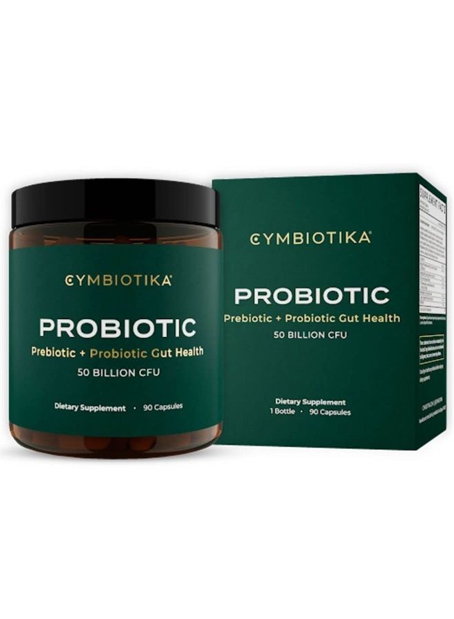 Cymbiotika مكمل غذائي بروبيوتيك + بريبايوتيك لصحة الأمعاء للنساء والرجال، مكملات لدعم المناعة، وصحة الجهاز الهضمي، وتوازن الأمعاء، يحتوي على البروبيوتيك والبريبايوتيك، 50 مليار وحدة تشكيل مستعمرة، 90 كبسولة - Image 1
