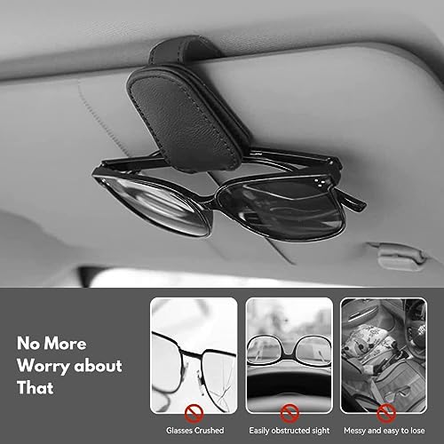PLENARO Car Sun Visor Sunglass Holder Clip - Leather-Finish Eyewear Organizer for Car Interior - Secure Glasses Storage Clip - Anti-Scratch, Easy Access Sunglasses Holder for Cars (Black) - Image 5