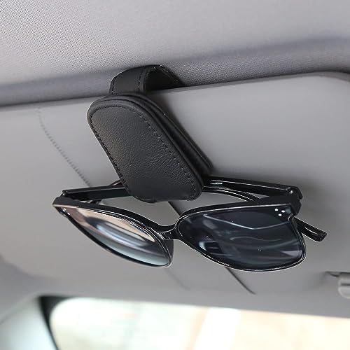 PLENARO Car Sun Visor Sunglass Holder Clip - Leather-Finish Eyewear Organizer for Car Interior - Secure Glasses Storage Clip - Anti-Scratch, Easy Access Sunglasses Holder for Cars (Black) - Image 1