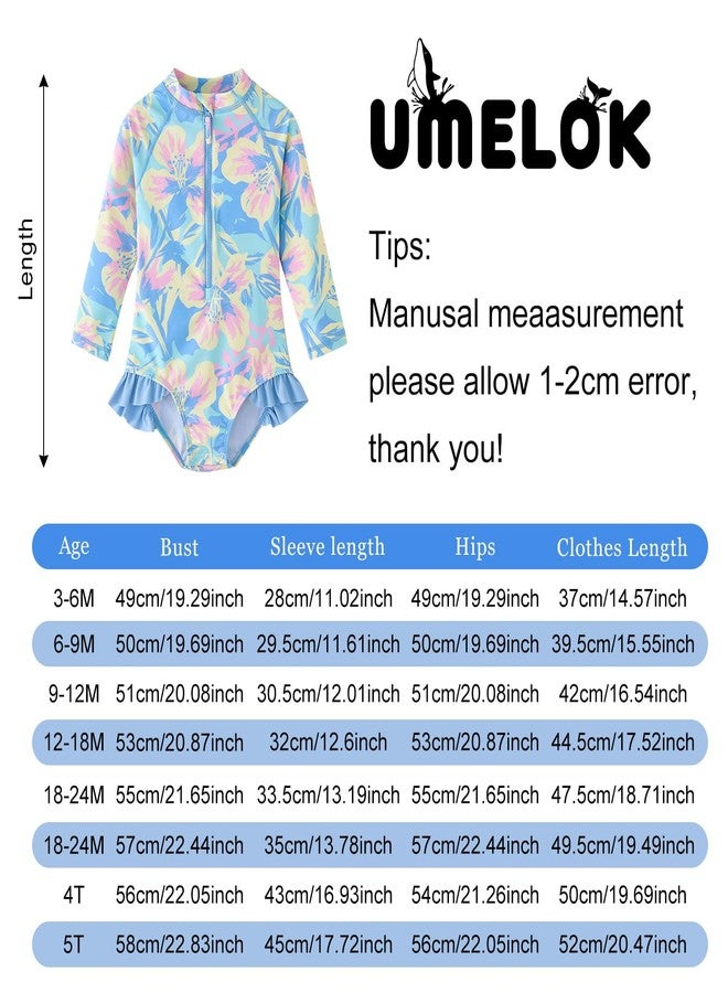UMELOK بدلة سباحة قطعة واحدة للبنات الصغيرات من أوميلوك، بأكمام طويلة، واقية من الشمس، مع حماية من أشعة الشمس بدرجة UPF 50+، بنقشة زهرة البيجونيا، بنفسجي، مقاس 12-18 شهرًا - Image 2