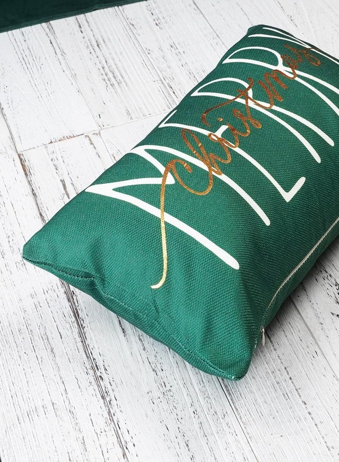 ONWAY غطاء وسادة عيد الميلاد ONWAY 12x20 بوصة عيد ميلاد سعيد ذهبي أخضر وسائد زخرفية رمي ديكور منزل مزرعة شتاء عطلة غطاء وسادة للكنبة - Image 5