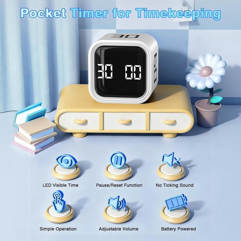 Wbacon Cube Pomodoro Timer, Smart Productivity Timer 5/10/30/60 Minutes & Custom Countdown, Pause & Resume, Adjustable & Silent Visual Timer, Portable Rotation Multi Desk Timer for Study Task Work Kitchen - Image 5