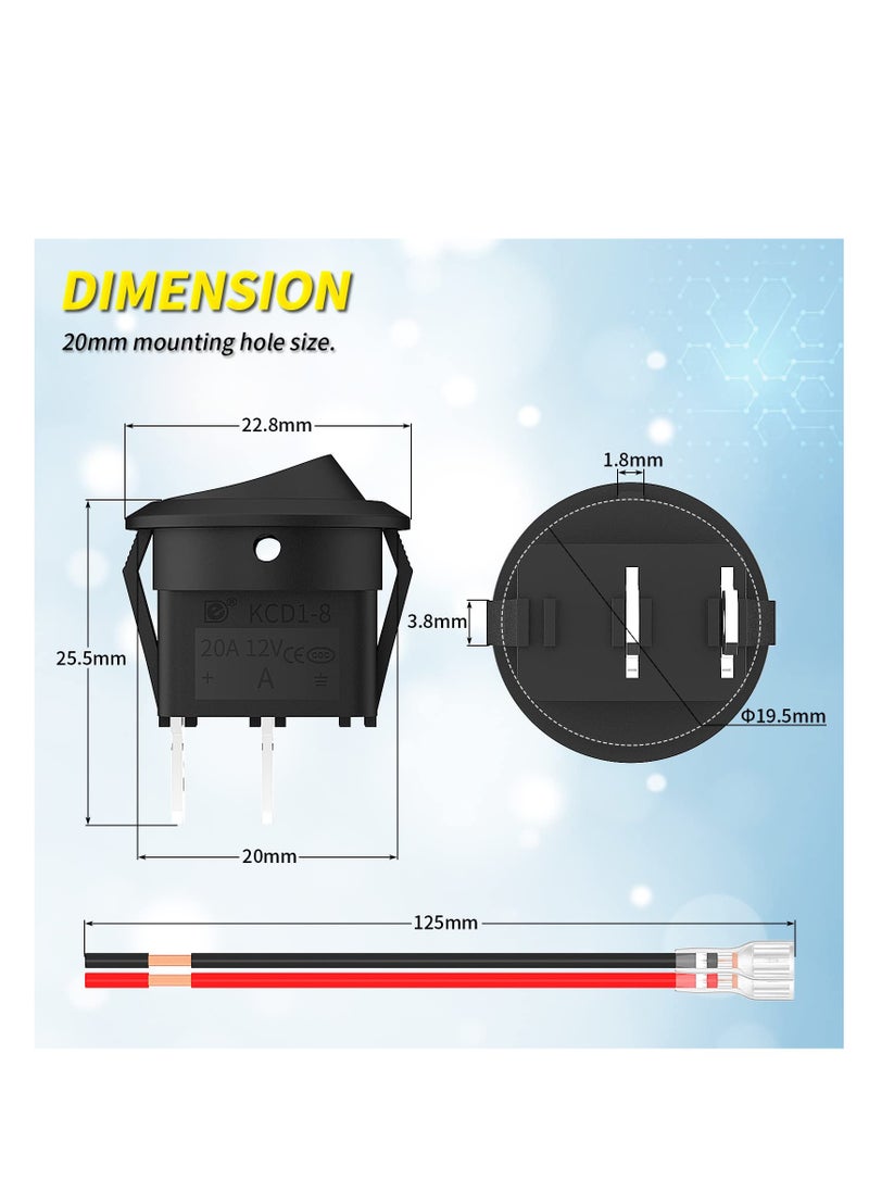 Generic - 20Pcs 12V Round Rocker Switch, Mini SPST Toggle Switch 2 Pin, 6A/250V 10A/125V AC, 20MM with Wires for Automotive, Car, Truck, Boat, and Household Appliances. - Image 1