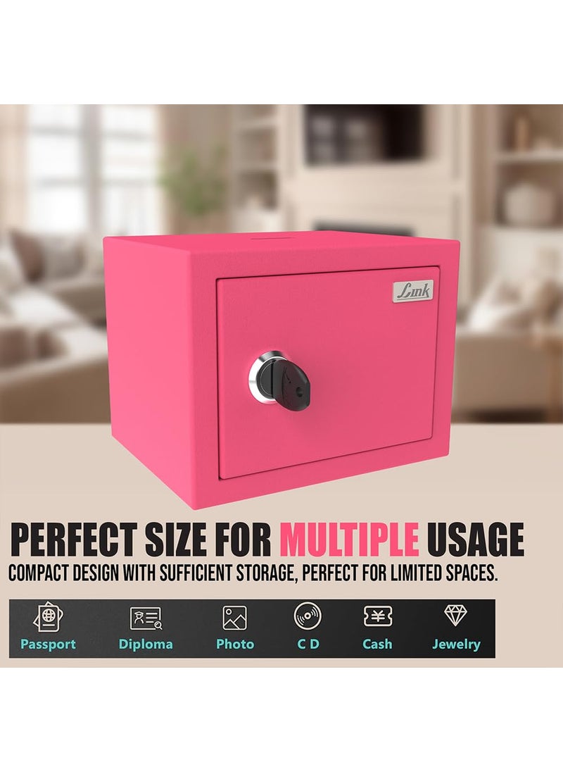 Link - Link Smart Gullak Safe Locker for Home 2L Capacity Mechanical Key Access Vibrant Design with 7 process Powder Coated Finish CRCA Material Laser Cut Design Pretty Pink - Image 1