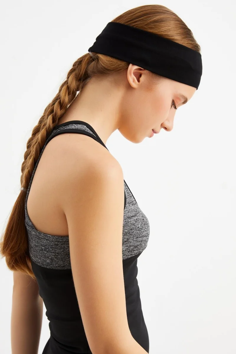 Butikgiz Black Women's Cotton Combed Comb, Non-Slip, Sweatproof, Ultra Light, Sports Hair Band Bandana