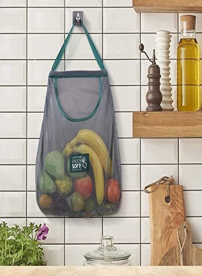 Bigining™ Hanging Storage Mesh Bags 2pc Wall Hanging Fruit Basket for Vegetable Storage for Garlics, Potatoes, Onions with 2PCS Wall Hooks for Kitchen Bathroom pack of -2 Vegetable beg,2pcs hook - Image 4
