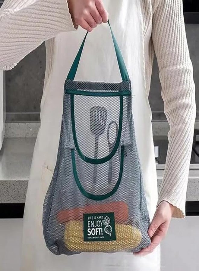Bigining™ Hanging Storage Mesh Bags 2pc Wall Hanging Fruit Basket for Vegetable Storage for Garlics, Potatoes, Onions with 2PCS Wall Hooks for Kitchen Bathroom pack of -2 Vegetable beg,2pcs hook - Image 2