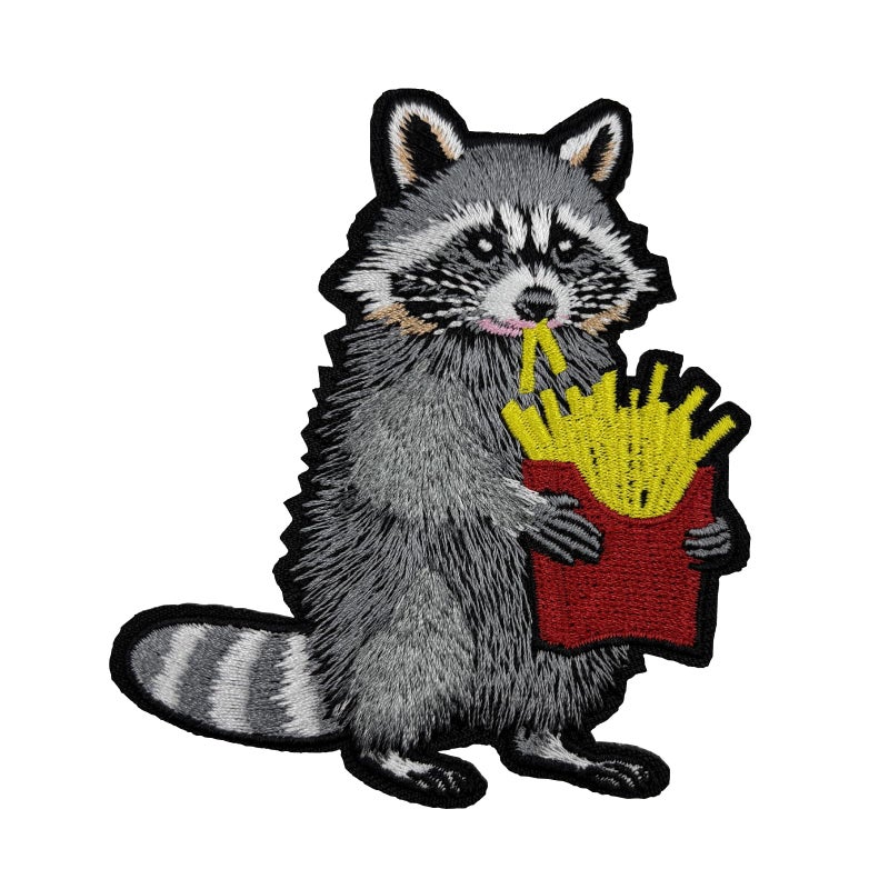 Stitch-Witch 3.5" Funny Raccoon Munching French Fries Embroidered Iron On Patch Cute Emblem - Image 1