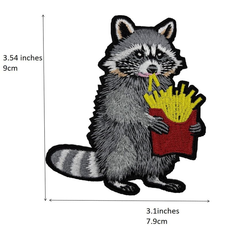 Stitch-Witch 3.5" Funny Raccoon Munching French Fries Embroidered Iron On Patch Cute Emblem - Image 2