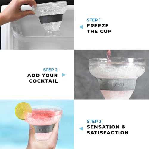 luxail Margarita Glasses, Plastic Margarita Glasses Set of 2, Double Wall Insulated, Stemless Freeze Cooling Cups With Gel, Chiller Set of 2 Grey, 12 Oz Capacity, Margarita gifts - Image 5