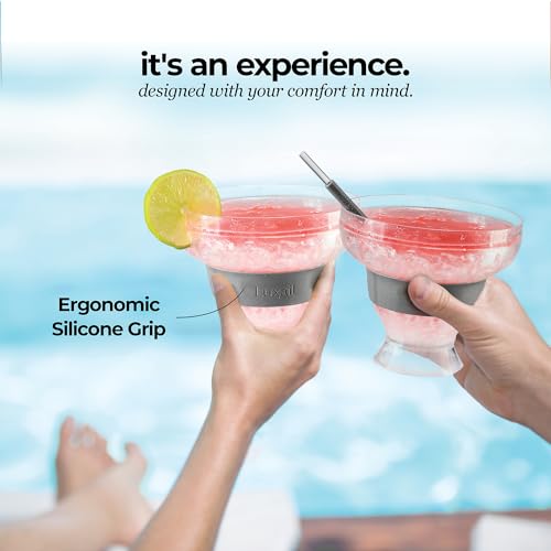 luxail Margarita Glasses, Plastic Margarita Glasses Set of 2, Double Wall Insulated, Stemless Freeze Cooling Cups With Gel, Chiller Set of 2 Grey, 12 Oz Capacity, Margarita gifts - Image 4