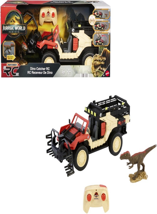 Matchbox RC Jurassic World Toy Truck, Remote-Control Battery-Operated Vehicle with Dinosaur Figure, Dino Catcher RC & Capture Cage for Transport - Image 1