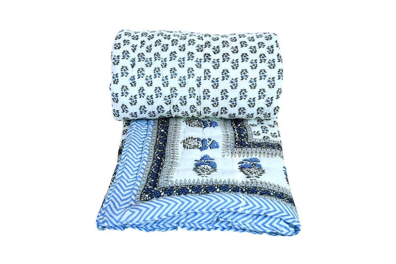Slickcomfort لحاف جايفوري تقليدي من القطن الخالص سليكومفورت بتصميم سانغاني خفيف الوزن لحاف شتوي لحاف أبيض_جمال مزدوج السرير - Image 4