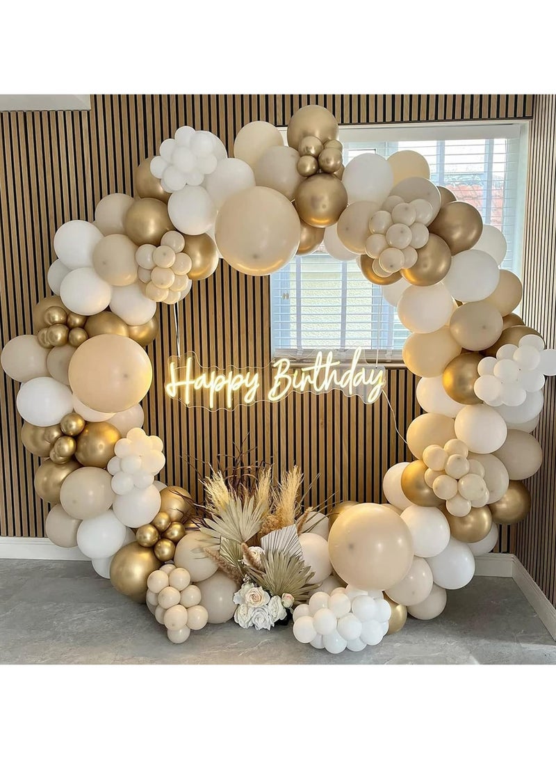 White Sand Gold Balloons Garland Arch Kit,156PCS White Nude Balloons with Metallic Chrome Gold Latex Balloons for Boho Wedding Baby Bridal Shower Engagement Anniversary Birthday Decorations Backdrop - Image 1