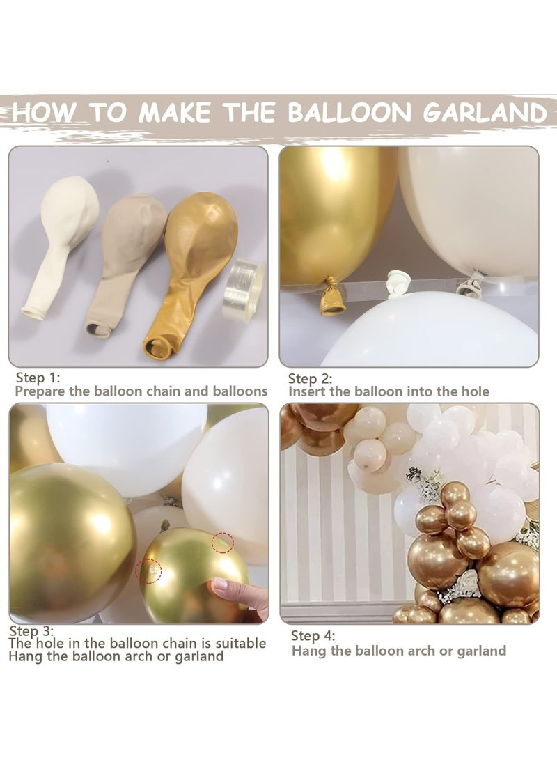 White Sand Gold Balloons Garland Arch Kit,156PCS White Nude Balloons with Metallic Chrome Gold Latex Balloons for Boho Wedding Baby Bridal Shower Engagement Anniversary Birthday Decorations Backdrop - Image 5