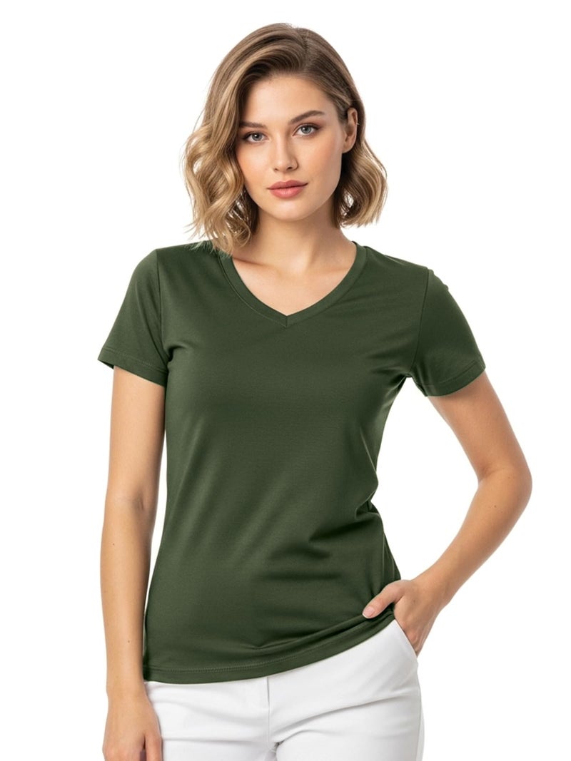 JUNEBERRY Women Solid V Neck Pure Cotton T-Shirt - Image 1