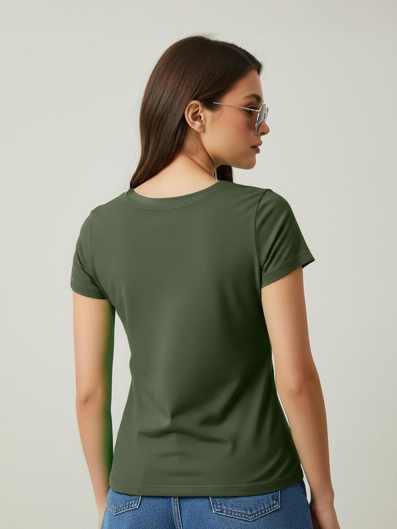 JUNEBERRY Women Solid V Neck Pure Cotton T-Shirt - Image 5