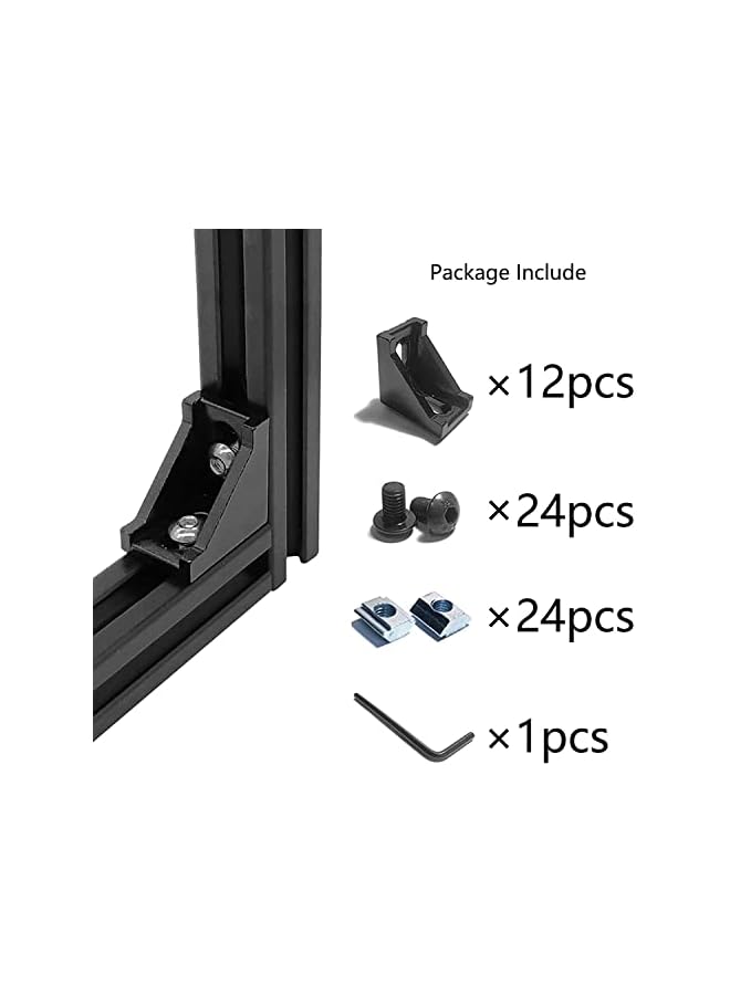 promass 12 Sets Black 20S T Slot Aluminum Extrusion Profile Connector Set,12 pcs Corner Brackets,with 24 pcs T Sliding Nuts and Hex Screw Bolt for 2020 Aluminum Extrusion Profile Accessories - Image 2