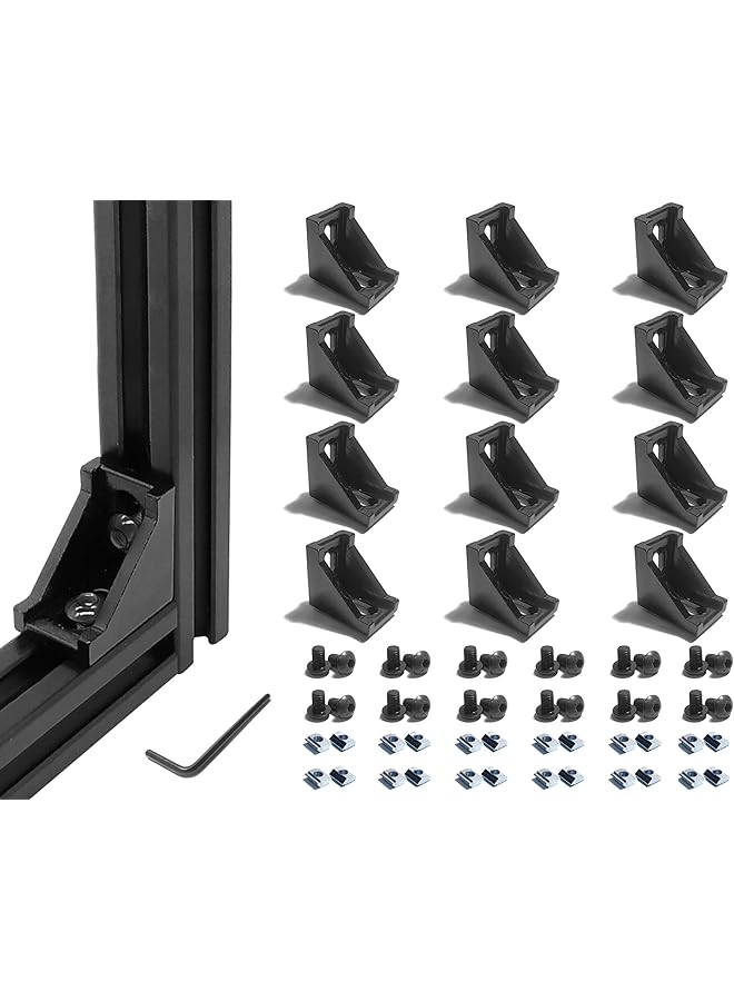 promass 12 Sets Black 20S T Slot Aluminum Extrusion Profile Connector Set,12 pcs Corner Brackets,with 24 pcs T Sliding Nuts and Hex Screw Bolt for 2020 Aluminum Extrusion Profile Accessories - Image 1