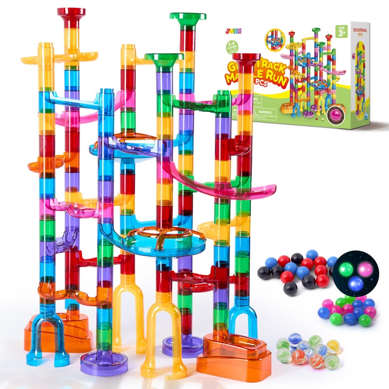 JOYIN 137Pcs Glowing Marble Run - Construction Building Blocks Toys with 15 Glow in The Dark Plastic Marbles, STEM Toy Presents for Boys and Girls, Birthday Gifts, Easter Basket Stuffers - Image 1