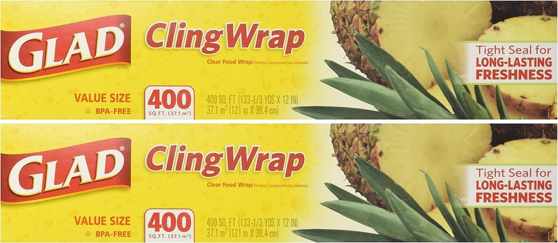 Glad Cling Plastic Wrap, 400 Square Foot Roll (Pack of 2) - BPA-Free Food Preservation Wrap - Image 1
