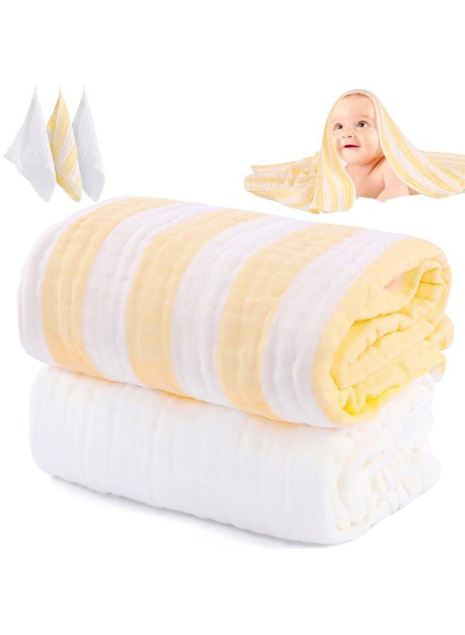 HardNok Muslin Baby Bath Towel Set, 2 Large Gauze Super Soft Baby Bath Towel and 3 Washcloths, 6 Layers Muslin Cotton Infant Blanket Suitable for Baby's Delicate Skin (Amsicotion) - Image 1