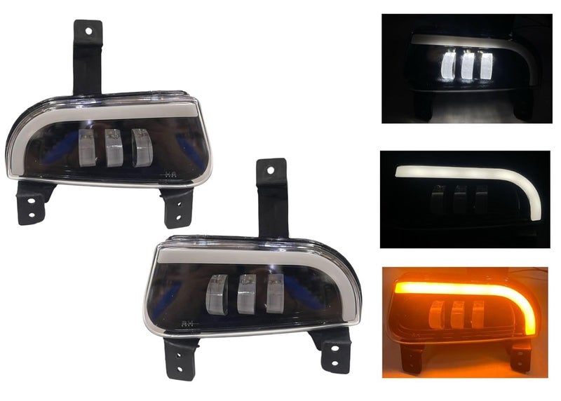 KD K D LED DRL Fog Lamp Set with Indicator for Mahindra Scorpio Mhawk HARLEY 2008-2017, Black - Image 2