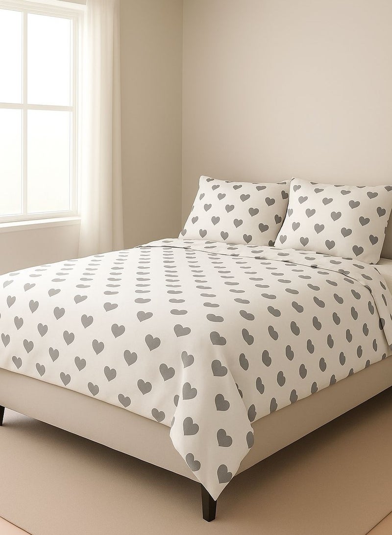 Yarlin-Bed Set (Flat Bedsheet for 160 cm beds and 2 Small Pillowcases (Gray Heart) Design