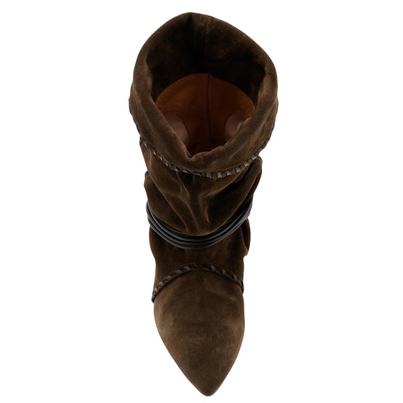 Fuazuzu Slouchy Boots for Women 2025 Ruched Mid Calf Kitten Heel Boots with Pointed Toe Pull On Boots, Brown 9 - Image 4