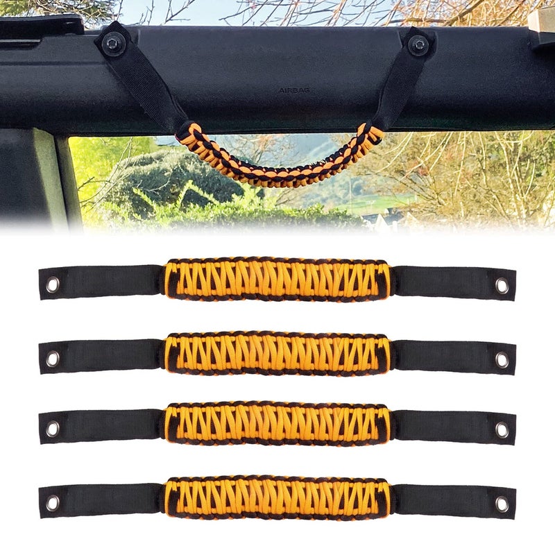 BESTAOO Roll Bar Grab Handles Paracord Grip Handle for Ford Bronco Accessories 2021 2022 2023 2024 2025 2 Door 4 Door 4 Pack Yellow