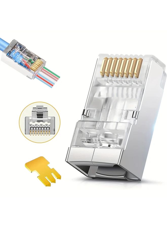30pcs Gold Plated Shielded RJ45 CAT6 Pass Through Connectors 3 Prong 8P8C Modular Plugs - Image 1