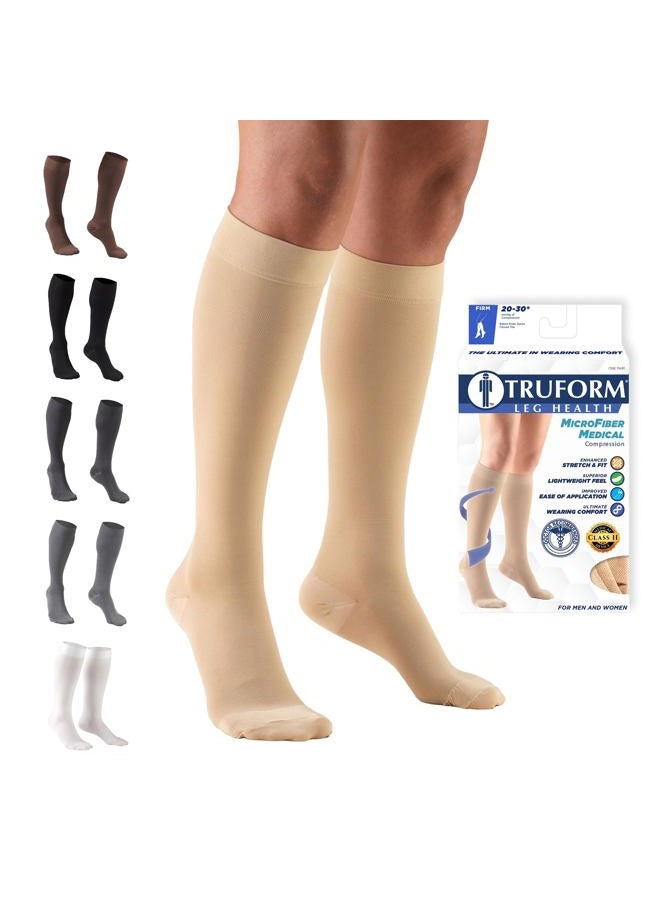 Truform 20-30 mmHg Compression Stockings for Men and Women, Knee High Length, Closed Toe, Beige, Large - Image 1