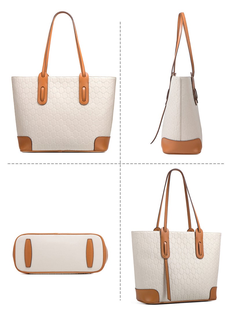 Moovant 4-Piece Women's Tote Bag Set, Large Capacity Shoulder Bag, Fashion PU Leather Handbag, Leisure Versatile Commuting Bag Set, Beige  - Image 4