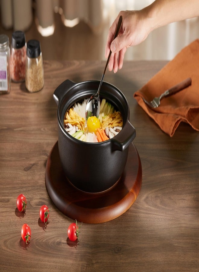 Kook وعاء كوك الكوري الساخن، وعاء دولسوت، 68 أونصة، وعاء حجري مع غطاء، لطهي الدونابي، بيبيمباب، كيمتشي، وعاء ساخن، حساء ويخنات، آمن للاستخدام في الفرن وغسالة الصحون، أسود - Image 2