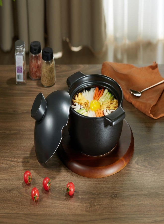 Kook وعاء كوك الكوري الساخن، وعاء دولسوت، 68 أونصة، وعاء حجري مع غطاء، لطهي الدونابي، بيبيمباب، كيمتشي، وعاء ساخن، حساء ويخنات، آمن للاستخدام في الفرن وغسالة الصحون، أسود - Image 3