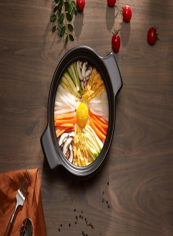 Kook وعاء كوك الكوري الساخن، وعاء دولسوت، 68 أونصة، وعاء حجري مع غطاء، لطهي الدونابي، بيبيمباب، كيمتشي، وعاء ساخن، حساء ويخنات، آمن للاستخدام في الفرن وغسالة الصحون، أسود - Image 5