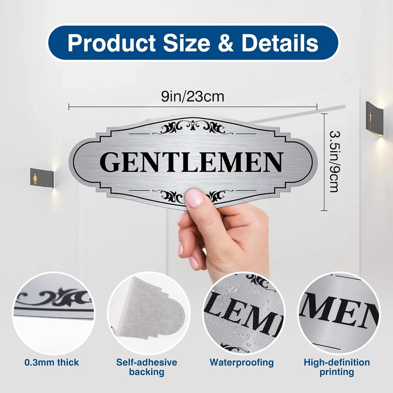 LUHIMO 2 PCS Men and Women Restroom Sign for Home and Business, Self-adhesive Waterproof Silver Ladies & Gentlemen Bathroom Door Signage Sticker Decor for House, Offices, Restaurants, Shop and Public Area - Image 2