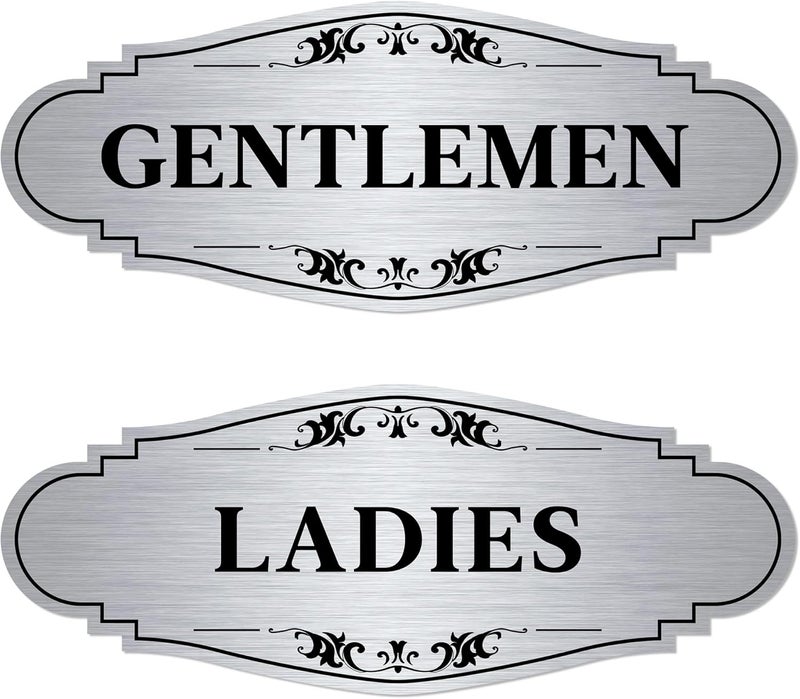 LUHIMO 2 PCS Men and Women Restroom Sign for Home and Business, Self-adhesive Waterproof Silver Ladies & Gentlemen Bathroom Door Signage Sticker Decor for House, Offices, Restaurants, Shop and Public Area - Image 1