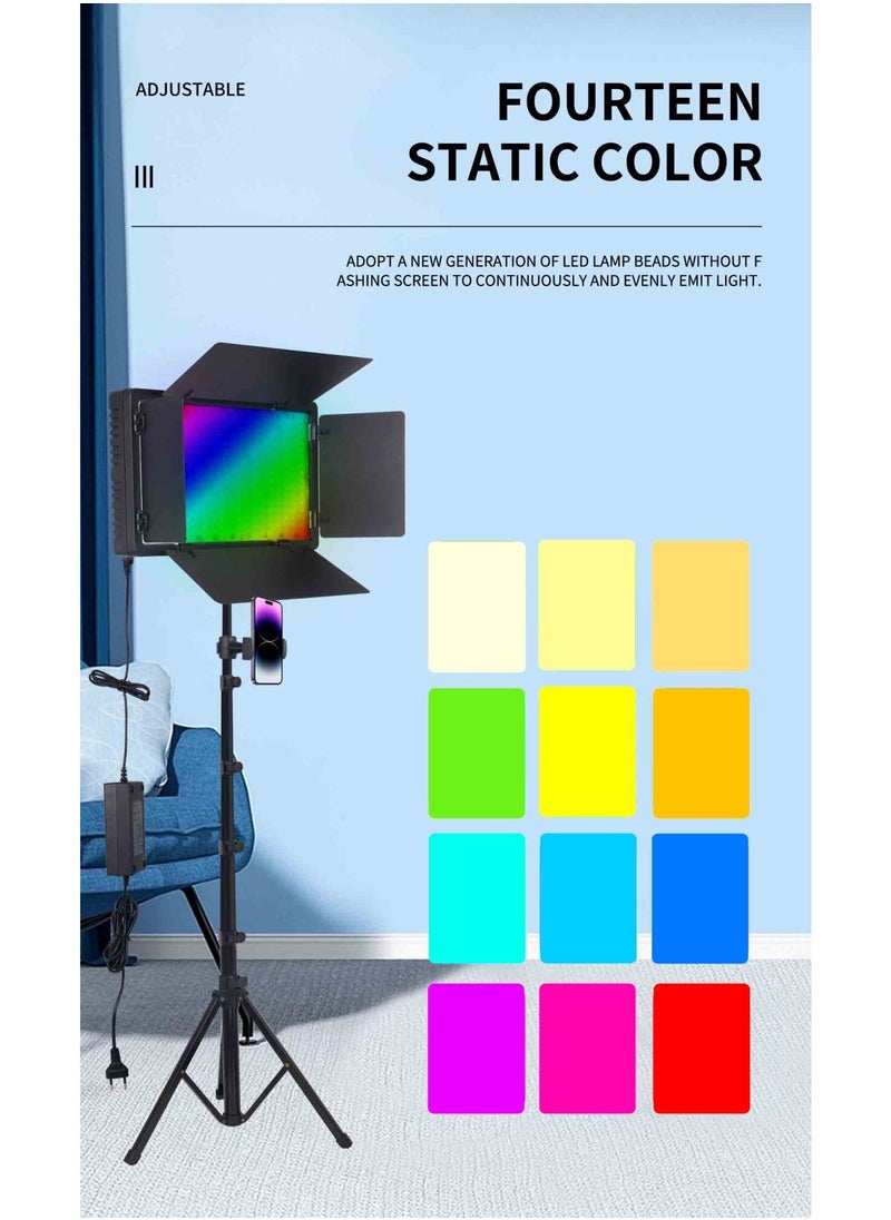 شو وو - طقم إضاءة فيديو LED RGB مع حامل للتحكم عن بعد، إضاءة تصوير 40 وات لاستوديو YouTube والألعاب والبث المباشر والمؤتمرات، 2500K-8500K قابلة للتعتيم 14 لونًا ثابتًا وتأثير إضاءة متعدد - Image 1