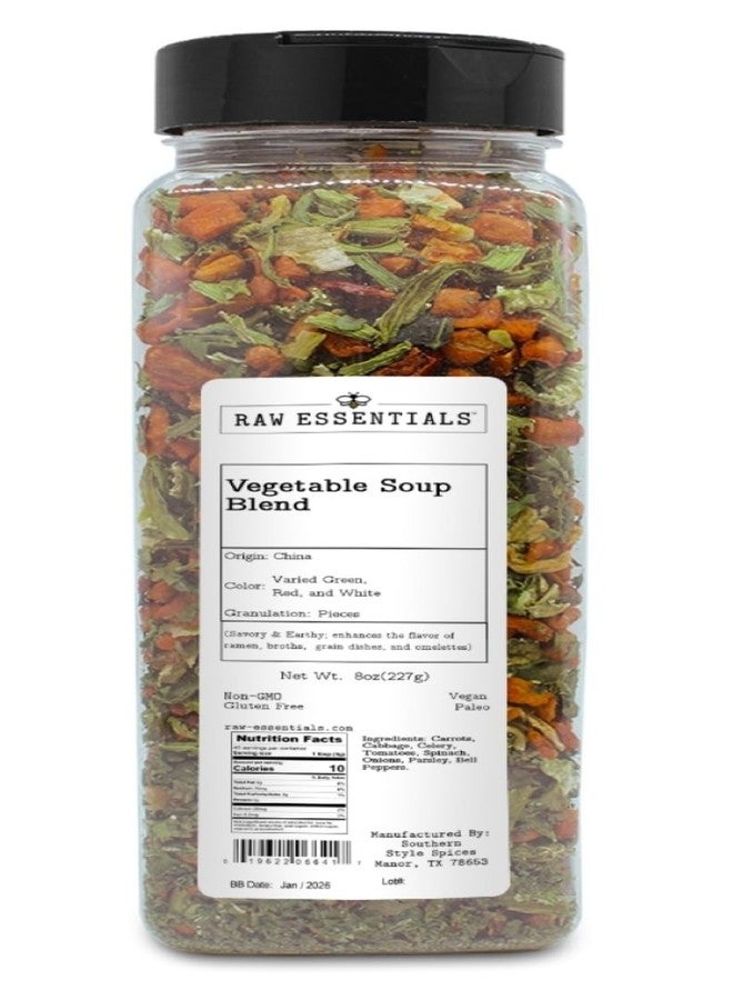 Raw Essentials Vegetable Soup Blend | Dehydrated Savory, Earthy Veggies for Soups, Ramen, Broths, Grain Dishes & Omelets | Non-GMO, Gluten-Free, Vegan, Paleo | 8 oz Bottle - Image 2