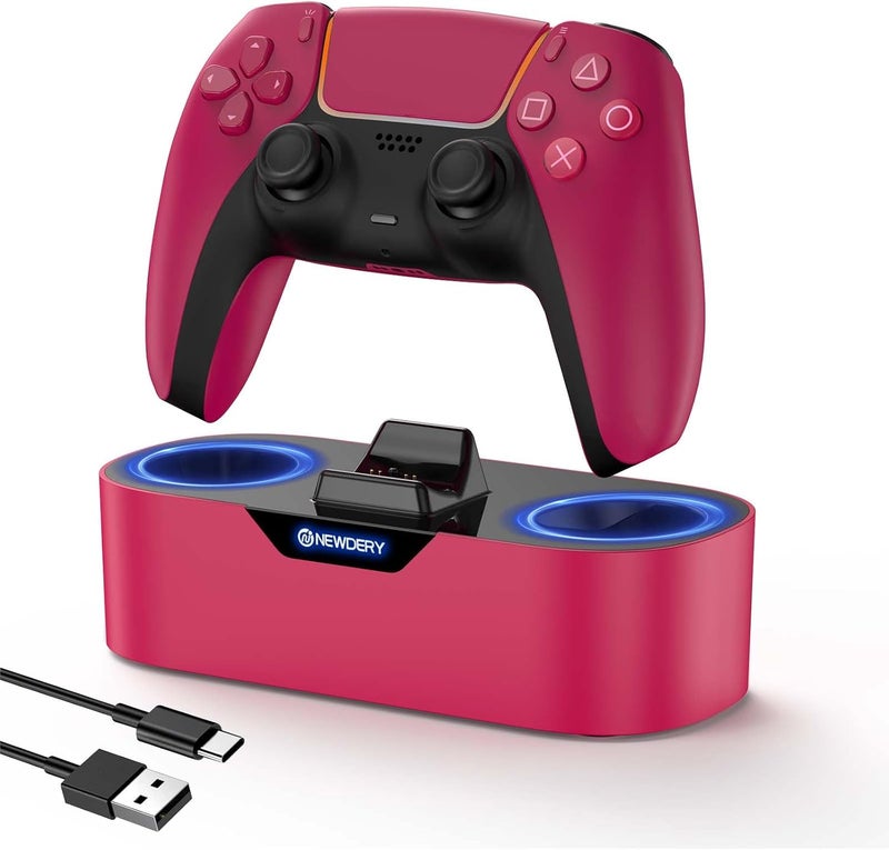 نيودري محطة شحن تحكم PS5 من ، قفص شحن سريع لتحكمات PlayStation 5، بديل حامل شحن تحكم فردي لـ DualSense و DualSense Edge، أحمر - Image 1