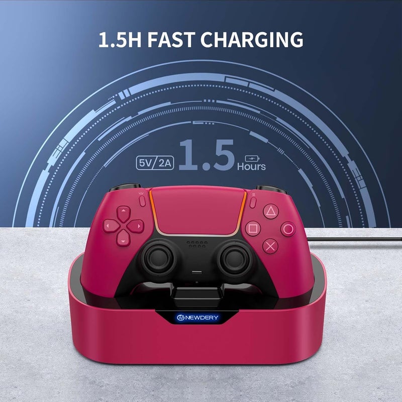 نيودري محطة شحن تحكم PS5 من ، قفص شحن سريع لتحكمات PlayStation 5، بديل حامل شحن تحكم فردي لـ DualSense و DualSense Edge، أحمر - Image 2