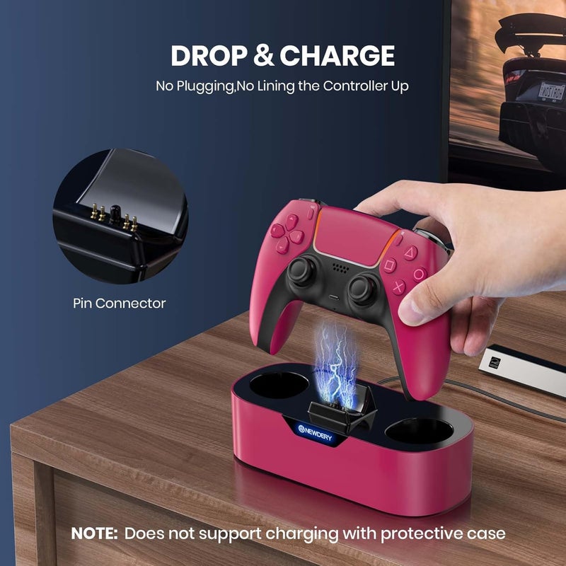 نيودري محطة شحن تحكم PS5 من ، قفص شحن سريع لتحكمات PlayStation 5، بديل حامل شحن تحكم فردي لـ DualSense و DualSense Edge، أحمر - Image 4