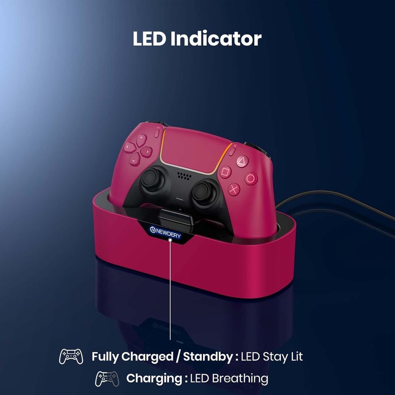 نيودري محطة شحن تحكم PS5 من ، قفص شحن سريع لتحكمات PlayStation 5، بديل حامل شحن تحكم فردي لـ DualSense و DualSense Edge، أحمر - Image 5