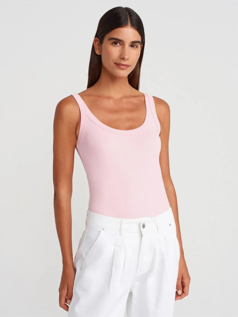 ديلفين DILVIN Sleeveless Ribbed Cotton-blend Bodysuit