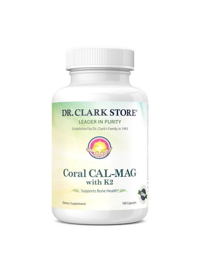 Dr Clark Store Dr. Clark Store Coral Cal-Mag K2 - 993mg, 100 Gelatin Capsules, Supports Bone Health, pH Balance, 72 Trace Minerals & Vitamin K - Image 1