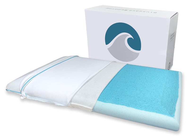 Bluewave Bedding وسادة بلوويف للتنجيد هايبر سليم ماكس كول كاربون بلو من رغوة الذاكرة الجل للذين ينامون على البطن والظهر - تصميم رقيق ومسطح مع تبريد متقدم (ارتفاع 2.25 بوصة، حجم قياسي) - Image 1